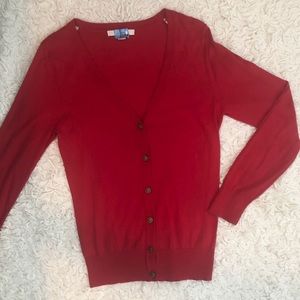 Forever 21 Red V-Neck Cardigan Size Large